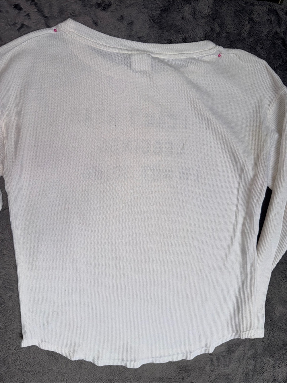 PINK Victoria's Secret White Waffle Long-Sleeve Tee with Navy Slogan - Picture 5 of 5